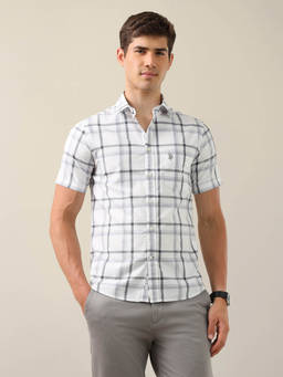 U.S. POLO ASSN. - Men Grey Checks Cotton Shirt