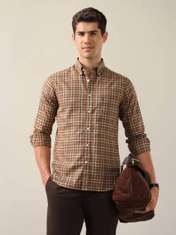 U.S. POLO ASSN. - Men Brown Checks Cotton Shirt