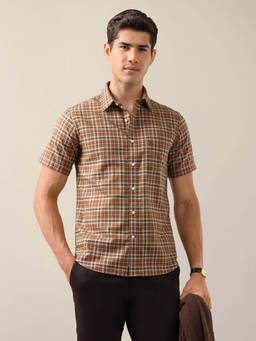 U.S. POLO ASSN. - Men Brown Checks Cotton Shirt