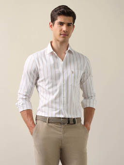 U.S. POLO ASSN. - Men Beige Stripes Cotton Shirt