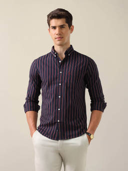 U.S. POLO ASSN. - Men Navy Blue Stripes Cotton Shirt