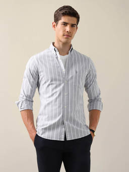 U.S. POLO ASSN. - Men Grey Stripes Cotton Shirt