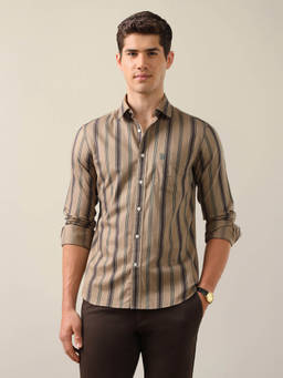U.S. POLO ASSN. - Men Brown Stripes Cotton Shirt