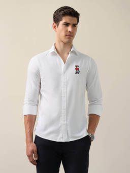 U.S. POLO ASSN. - Men White Solid/Plain Cotton Shirt