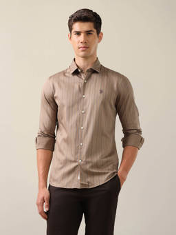 U.S. POLO ASSN. - Men Brown Stripes Cotton Shirt