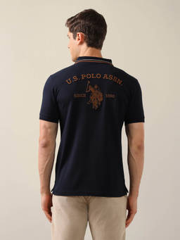 U.S. POLO ASSN. - Men Blue Embroidered Cotton Polo T-Shirt