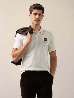 U.S. POLO ASSN. - Men White Solid/Plain Cotton Polo T-Shirt