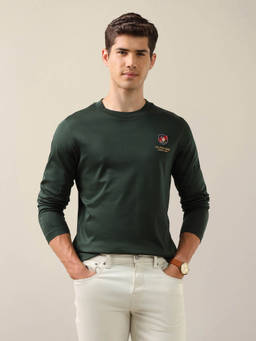U.S. POLO ASSN. - Men Green Solid/Plain Cotton T-Shirt
