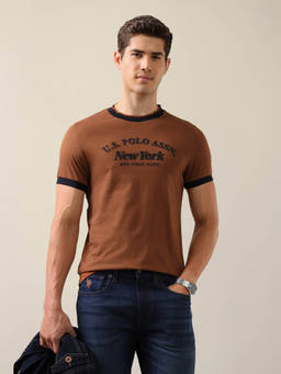 U.S. POLO ASSN. - Men Brown Printed Cotton T-Shirt