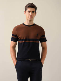 U.S. POLO ASSN. - Men Brown Colorblock Cotton T-Shirt