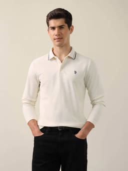 U.S. POLO ASSN. - Men White Solid/Plain Cotton Polo T-Shirt
