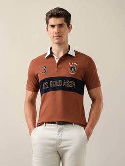U.S. POLO ASSN. - Men Brown Embroidered Cotton Polo T-Shirt