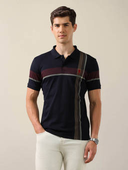 U.S. POLO ASSN. - Men Blue Solid/Plain Cotton Polo T-Shirt