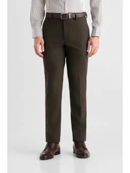 Van Heusen - Men Brown Solid/Plain Polyester Trouser