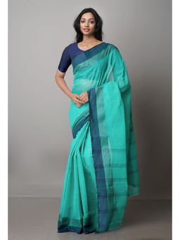Unnati Silks - Turquoise Pure Handloom Superfine Bengal Cotton Saree