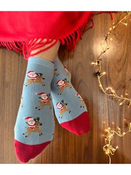 Mint & Oak - Reindeer Ride with Santa Socks - Blue