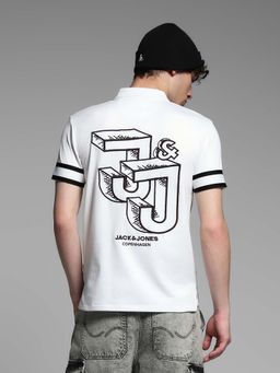 Jack & Jones - White Solid Oversized Fit Polo T-Shirt