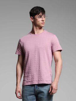 Jack & Jones - Purple Self Design Regular Fit T-Shirt