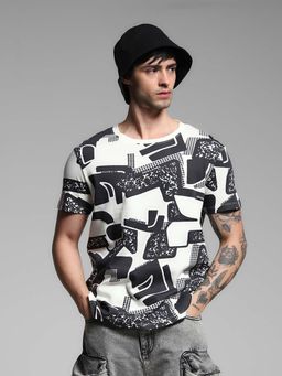 Jack & Jones - White Abstract Regular Fit T-Shirt