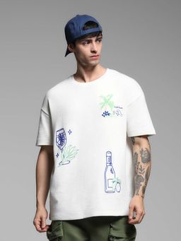Jack & Jones - White Embroidered Oversized Fit T-Shirt