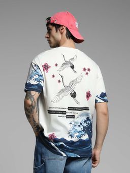 Jack & Jones - White Printed Oversized Fit T-Shirt