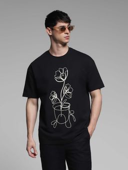Jack & Jones - Black Embroidered Oversized Fit T-Shirt