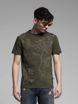 Jack & Jones - Green Embroidered Regular Fit T-Shirt