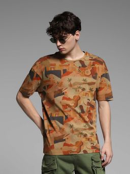Jack & Jones - Brown Printed Regular Fit T-Shirt