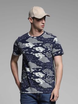 Jack & Jones - Navy Blue Printed Regular Fit T-Shirt