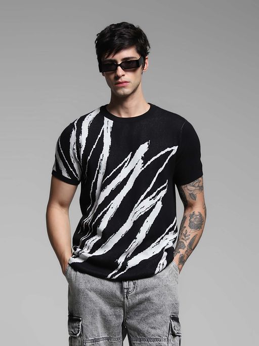 Jack & Jones Black Printed Regular Fit T-Shirt