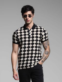 Jack & Jones - Black Checks Slim Fit Polo T-Shirt