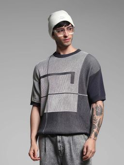 Jack & Jones - Grey Stripes Oversized Fit T-Shirt