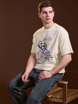 The Bear House - Cream Printed Oversized Fit T-Shirt