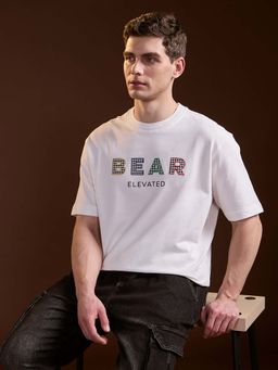 The Bear House - White Typography Oversized Fit T-Shirt