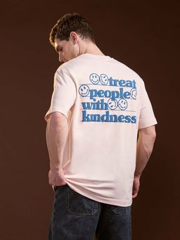 The Bear House - Peach Typography Oversized Fit T-Shirt