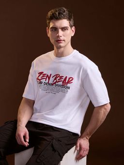 The Bear House - White Typography Oversized Fit T-Shirt