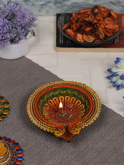AAPNO RAJASTHAN - Floral Shape Big Earthen Gel Filled Diya for The Festival - 1 Pc