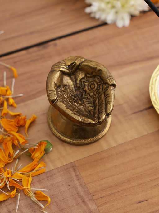 AAPNO RAJASTHAN Hand Carved Brass Diya Set of 2