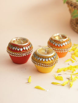 AAPNO RAJASTHAN - Set of 3 Decorative Gel Filled Diyas