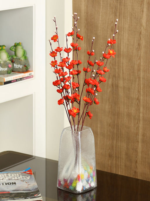 AAPNO RAJASTHAN Forsythia Plum Realistic Feel Orange Flower Stick - Set of 4