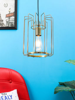 AAPNO RAJASTHAN - Vertical Cage Pendant Lamp in Gold