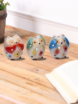 Tayhaa - Laughing Colourful Owl Trio in Ceramic