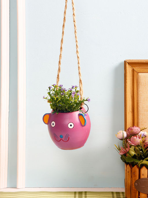 AAPNO RAJASTHAN Pink Cat Hanging Planter