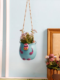 AAPNO RAJASTHAN Blue Bull Hanging Terracotta Planter