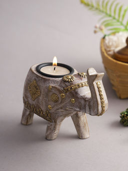 AAPNO RAJASTHAN - Elephant Shape Wooden Candle Holder