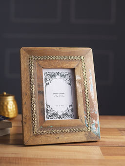 AAPNO RAJASTHAN - Handcrafted Brown Photo Frame with Brass Work (4x6)