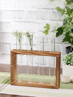 Tayhaa - White Coloured Wood & Glass Vase