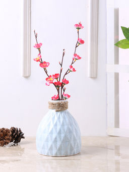 Tayhaa - Blue Ceramic Flower Vase with Jute Neck