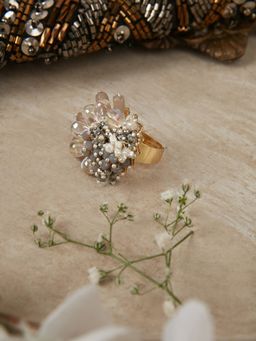 House of D'oro - Silver Plated Metallic Ring with Stones and Pearls