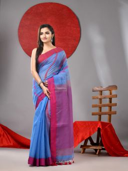 Arhi - Sky Blue Cotton Blend Soft Kantha Style Saree with Unstitched Blouse